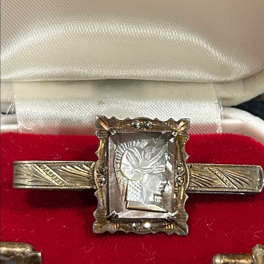 Vintage 40’s 800 silver cameo tie bar & cufflinks from the Cameos Factory Italy - Picture 6 of 15